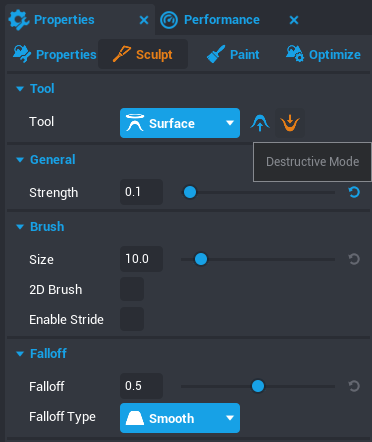 Sculpt Tool Menu