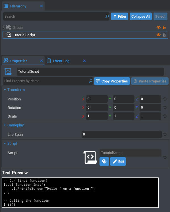 Tutorial Script Properties